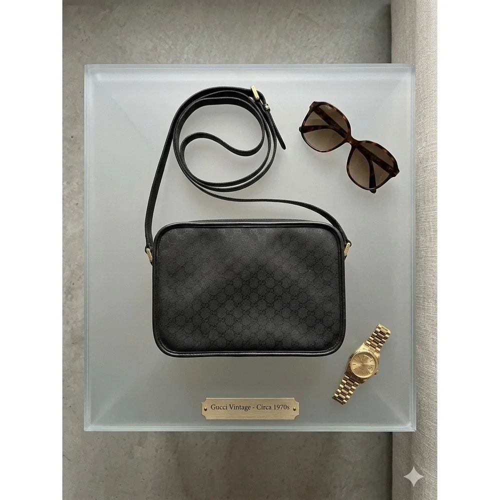 Gucci Crossbody‎ Bag Womens Small Brown 1970s Vintage GG Camera Bag Luxury